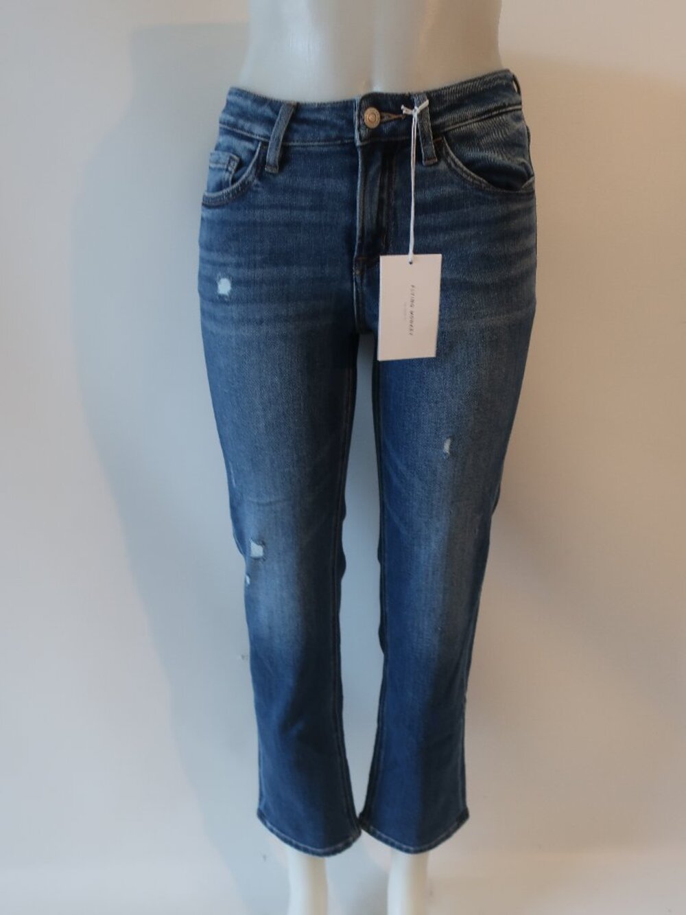 NWT Womens Flying Monkey Blue (Item-29) Distressed Mid Rise Straight Leg Jean 25